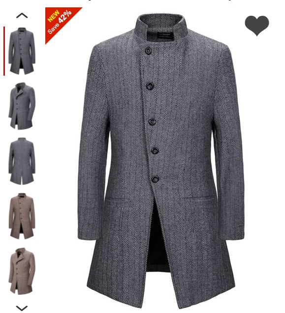 Stand Collar Mid-Length Slim Men's Coat